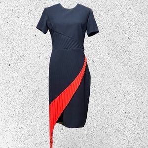Elegant Navy and Red Pleated Dress
